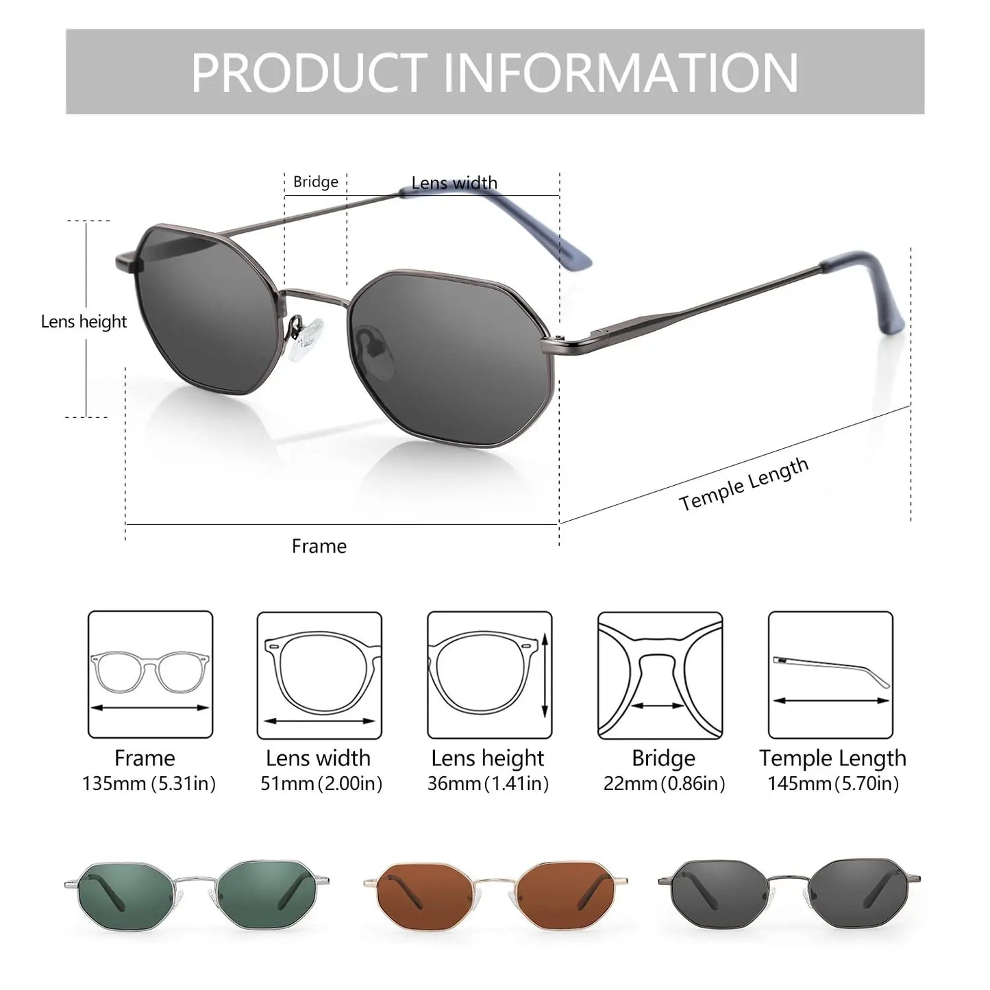 ZENOTTIC Retro Small Polygon Polarized Sunglasses