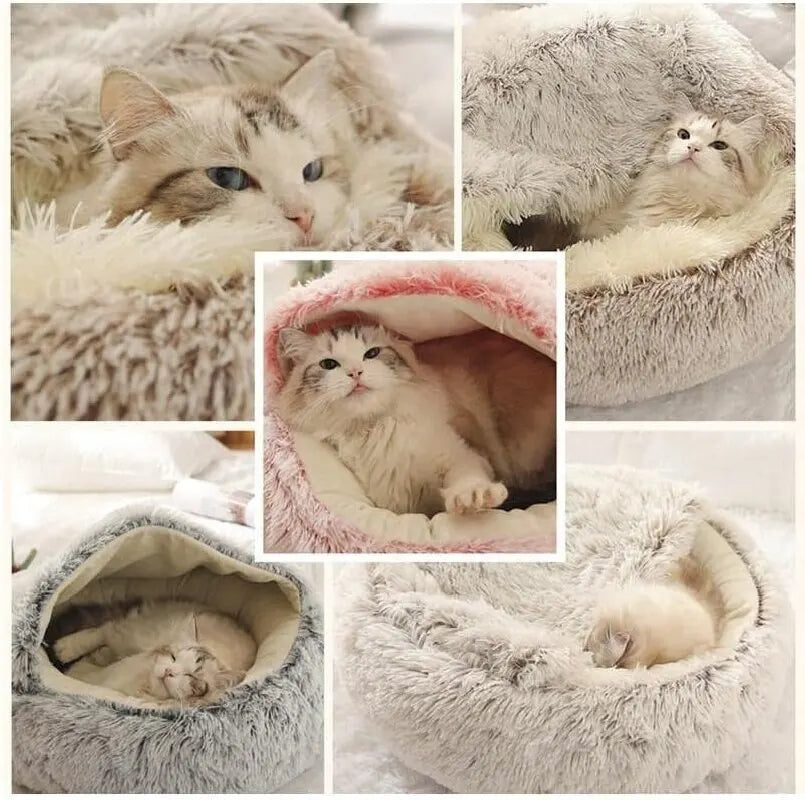 Soft Plush Pet Bed with Cover Round Cat Bed Mattress