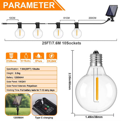 G40 Outdoor Solar String Light Garland LED Solar String Lights