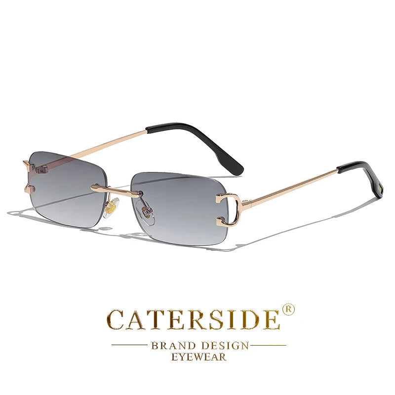Blue Rectangular Sunglasses Men Rimless Metal Fashion