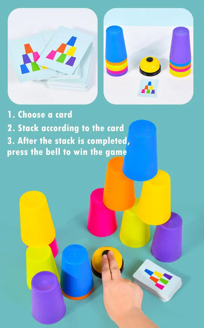 Montessori Toys Stack Cup Game With Card Educational