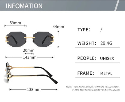 Rimless Hexagon Sunglasses Retro Irregular Square