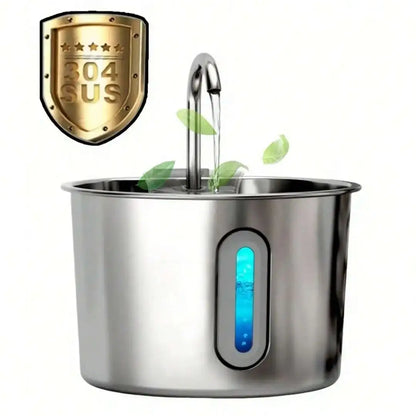 Stainless Steel Cat Water Fountain With LED Blue Light