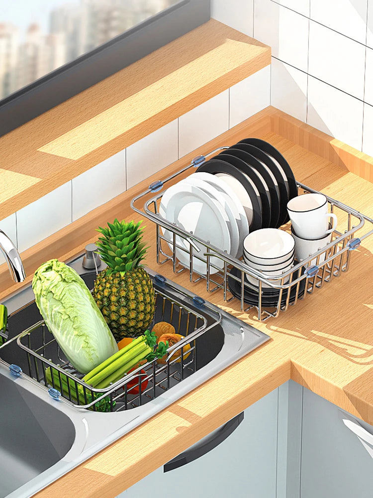 Stainless Steel Telescopic Sink Drain Rack Non-Slip Dish