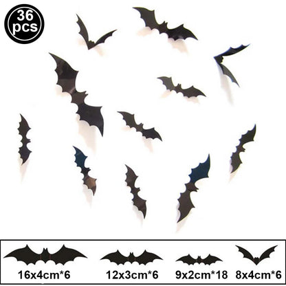 12pcs/Pack 3D Halloween Hanging Bats Wall Stickers