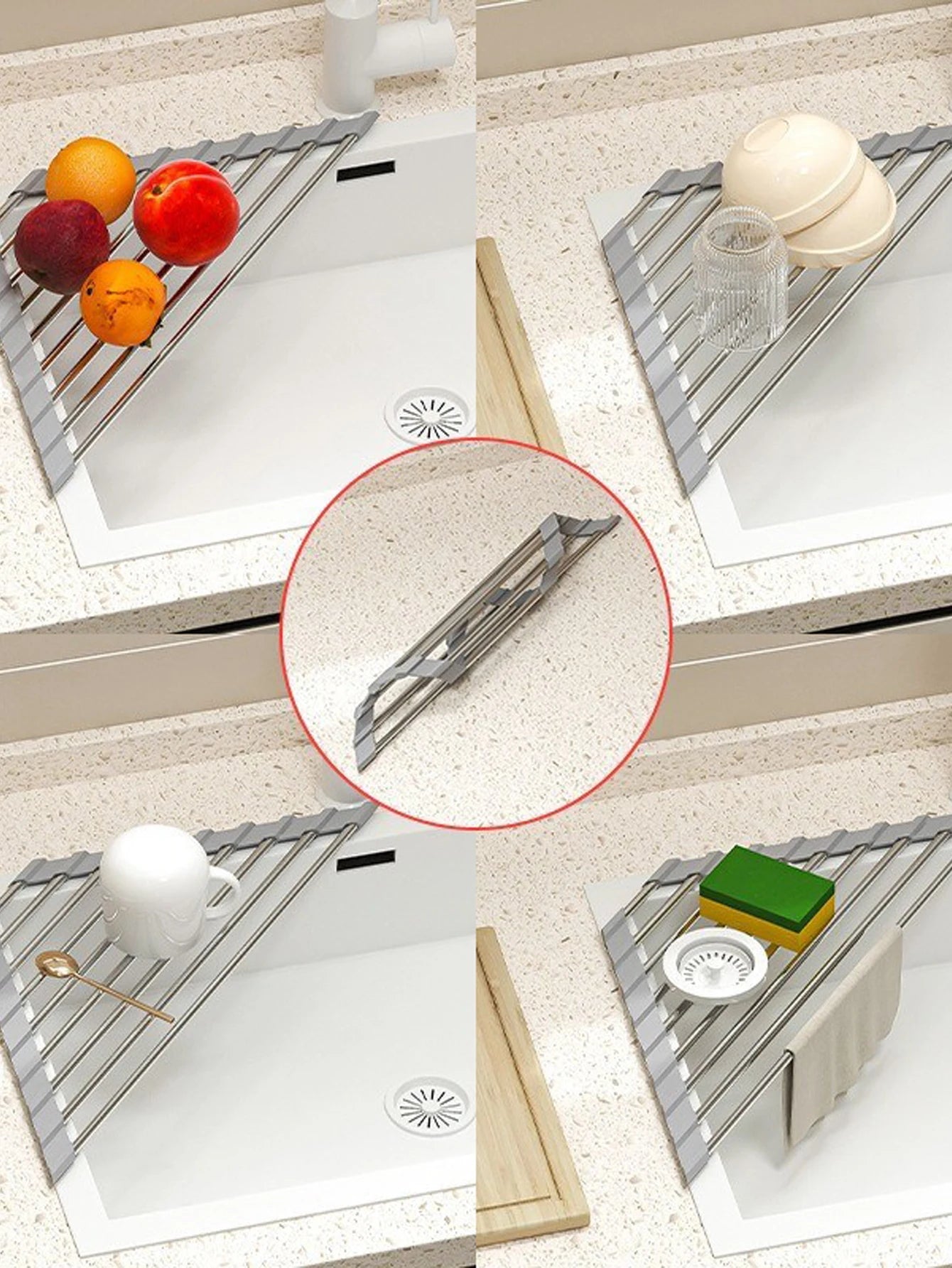 Roll Up Triangle Dish Drying Rack Kitchen Sink Organizer