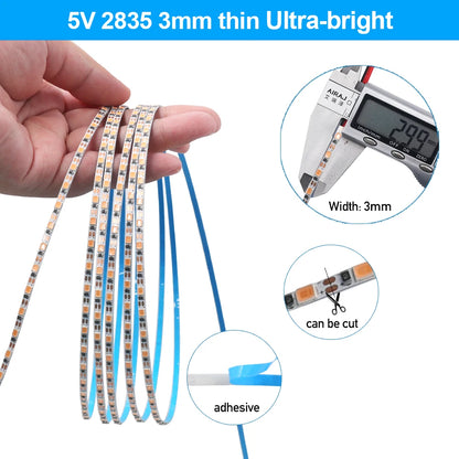 3MM 5MM 8MM Width DC 5V LED Strip 2835 120LEDs