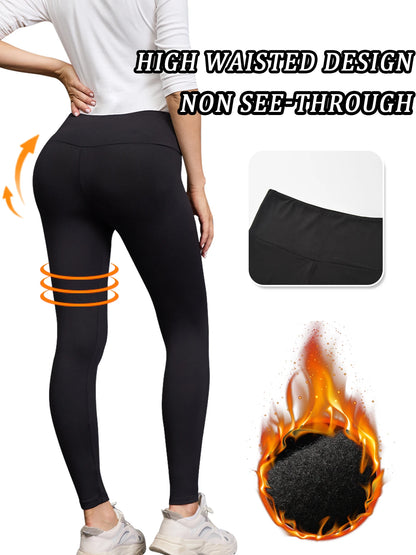 Womens Thermal Fleece Lined High Waisted Leggings