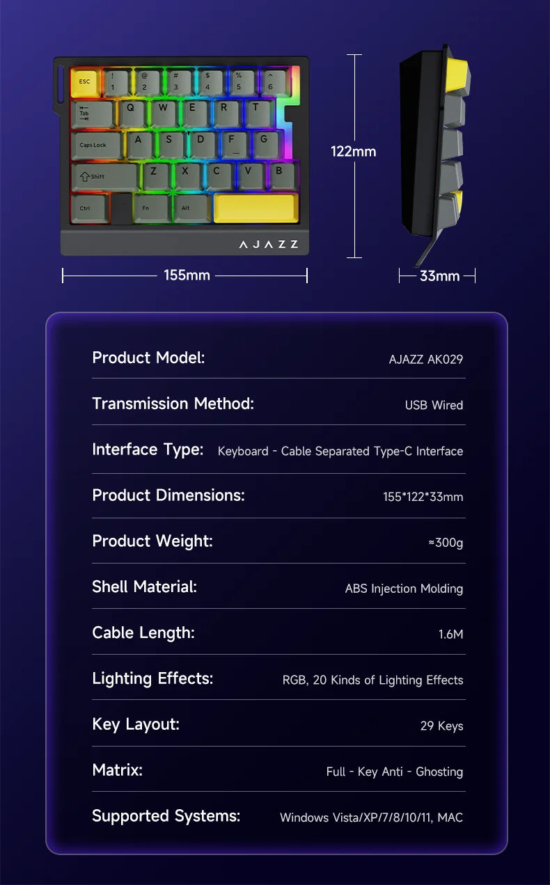 Wired One-Handed Gaming Keyboard HE Magnetic Switch