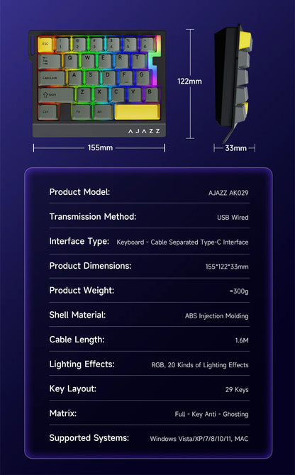 Wired One-Handed Gaming Keyboard HE Magnetic Switch