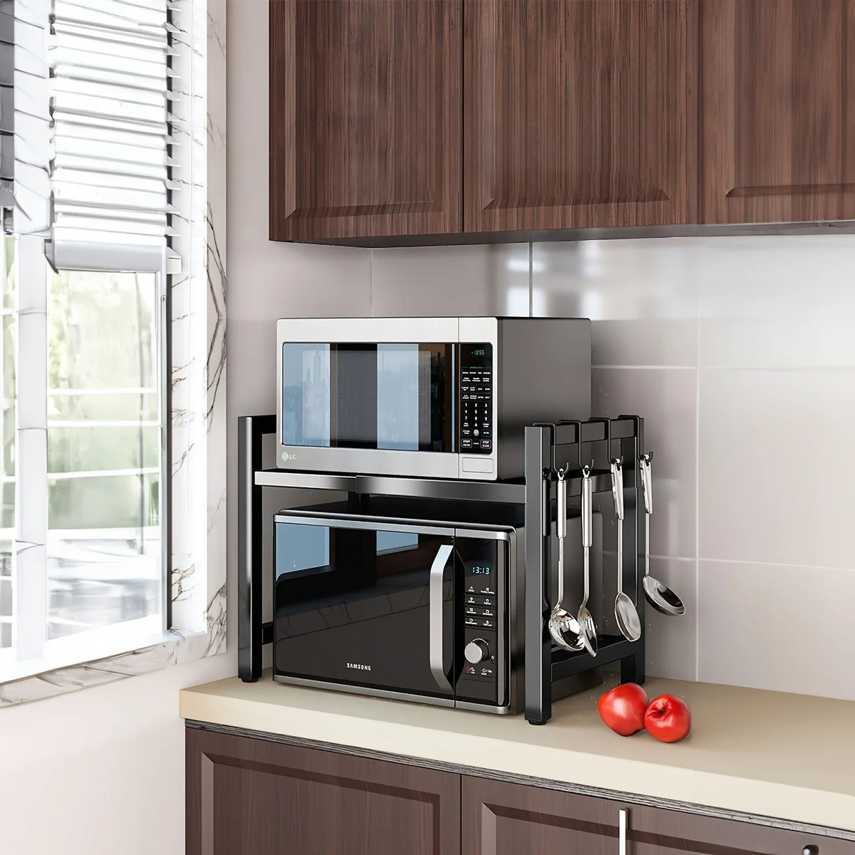 Expandable Microwave Shelf, Microwave Holder with 6 Hooks, ki