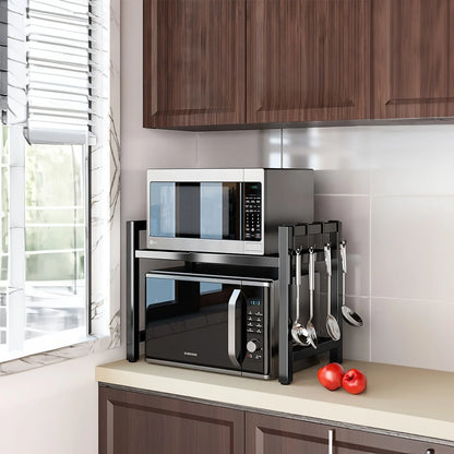 Expandable Microwave Shelf, Microwave Holder with 6 Hooks, ki