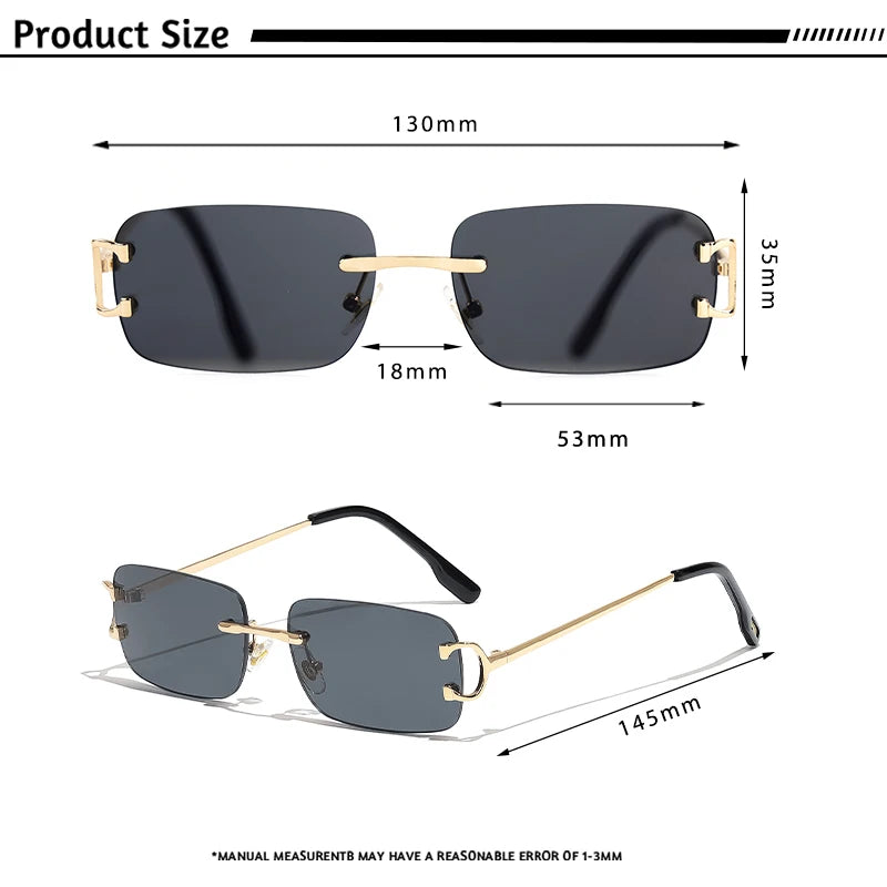 Blue Rectangular Sunglasses Men Rimless Metal Fashion