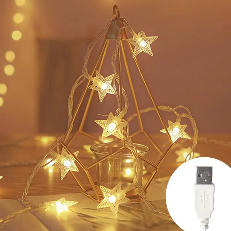 LED Star Fairy Lights Outdoor Chain Lights Garland Decoration