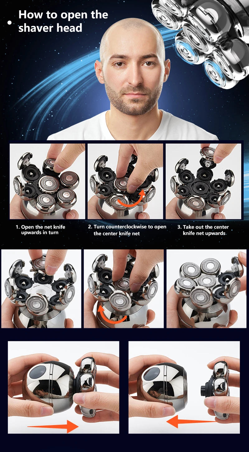Electric Shaver 7D Floating Cutter Head Base Men Beard Trimmer
