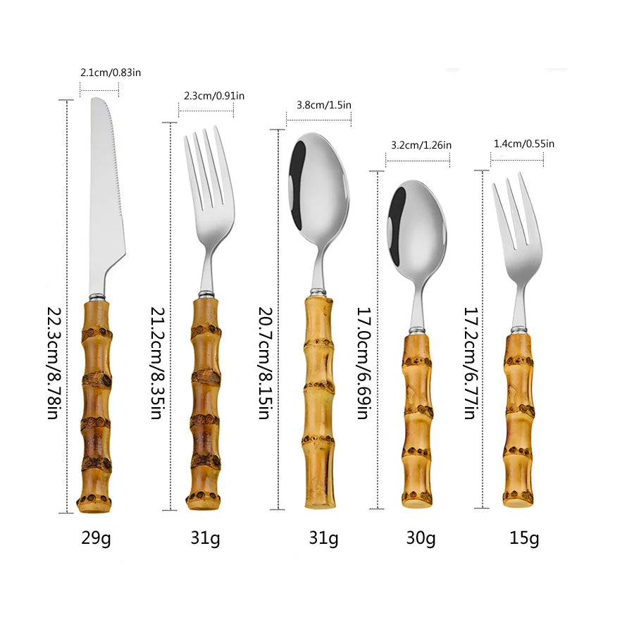 Bamboo Forks Spoons Knives Tableware Set Knife Cutlery