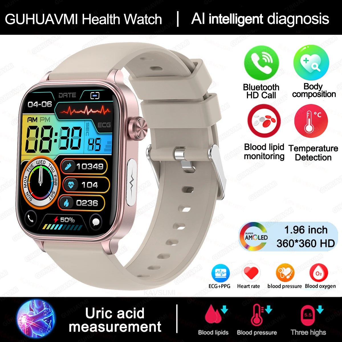 New AI Diagnosis Blood Lipids Body composition Test Smart Watch
