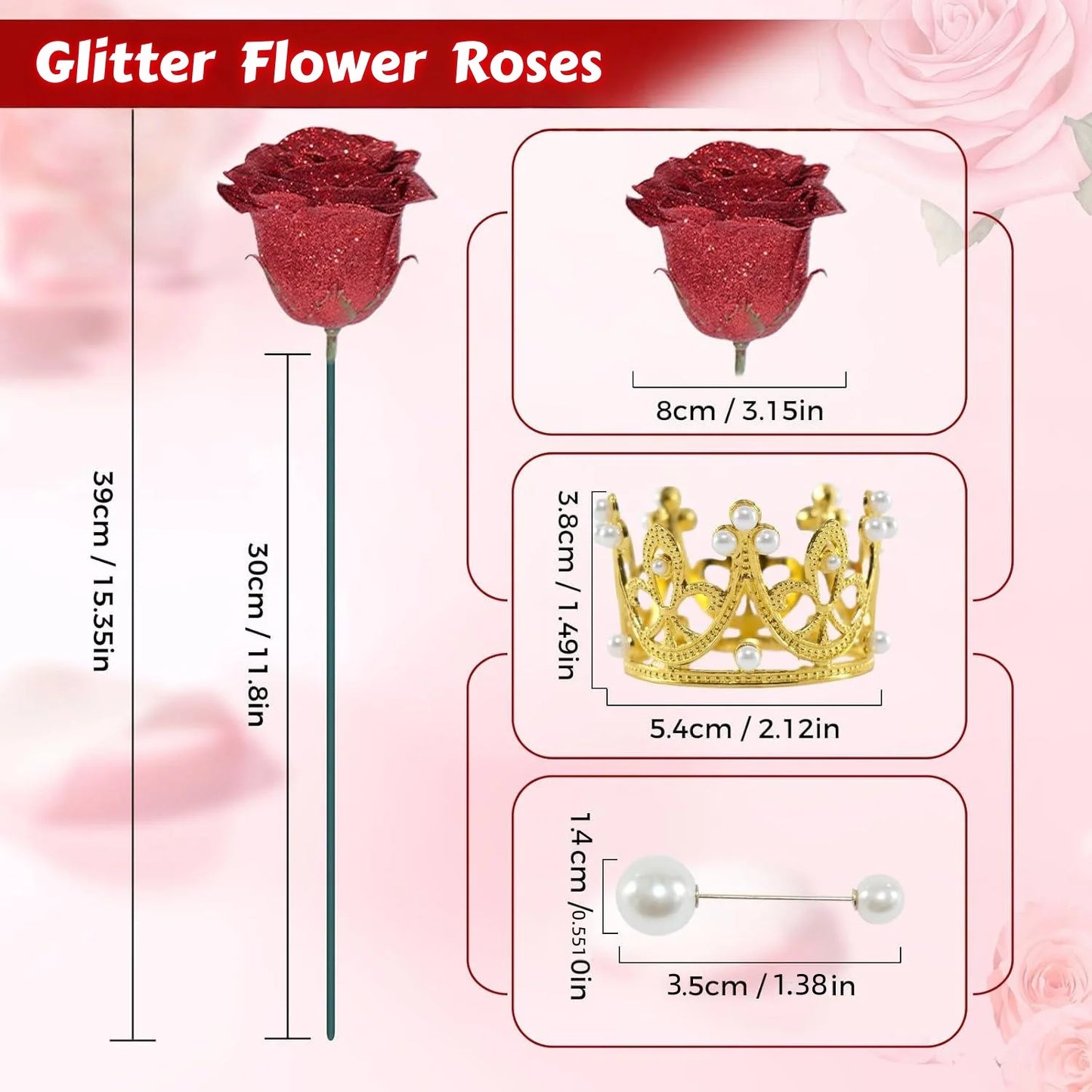 Red Glitter Roses Bouquet DIY Gift Set Everlasting Shiny