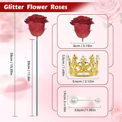 Red Glitter Roses Bouquet DIY Gift Set Everlasting Shiny