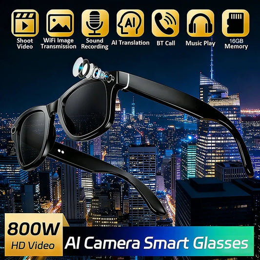 800W Camera AI Smart Glasses Men Translation Sunglasses