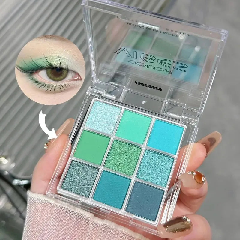 9 Colors Glitter Eyeshadow Palette Avocado Green Shimmer