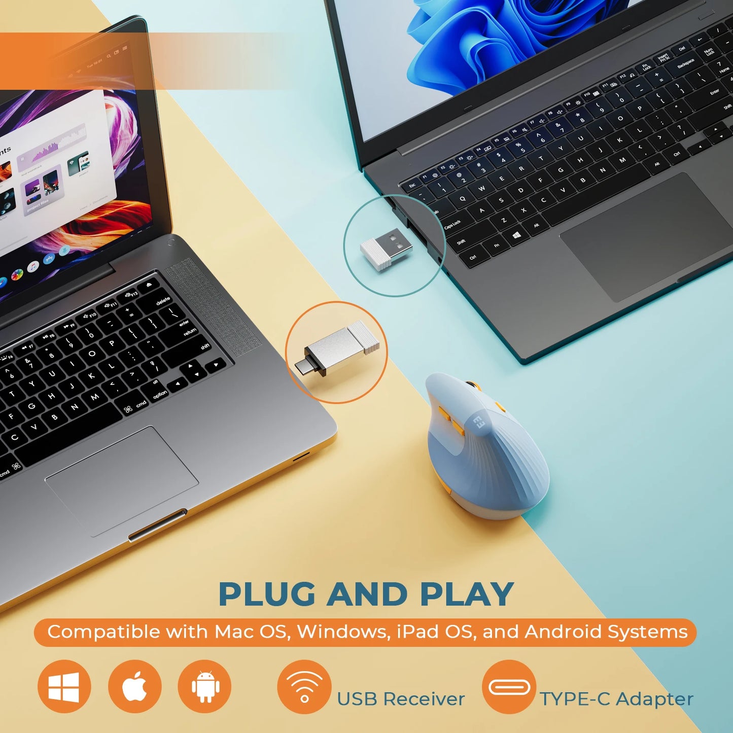 Vertical Wireless Type C Rechargeable Ergonomic Mice