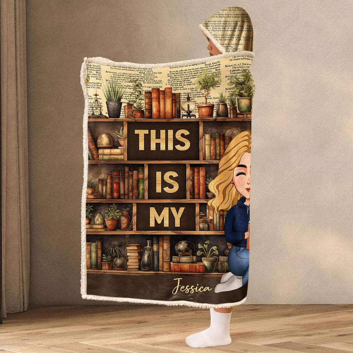 Personalized Wearable Hooded Blanket, Book Lovers Gifts