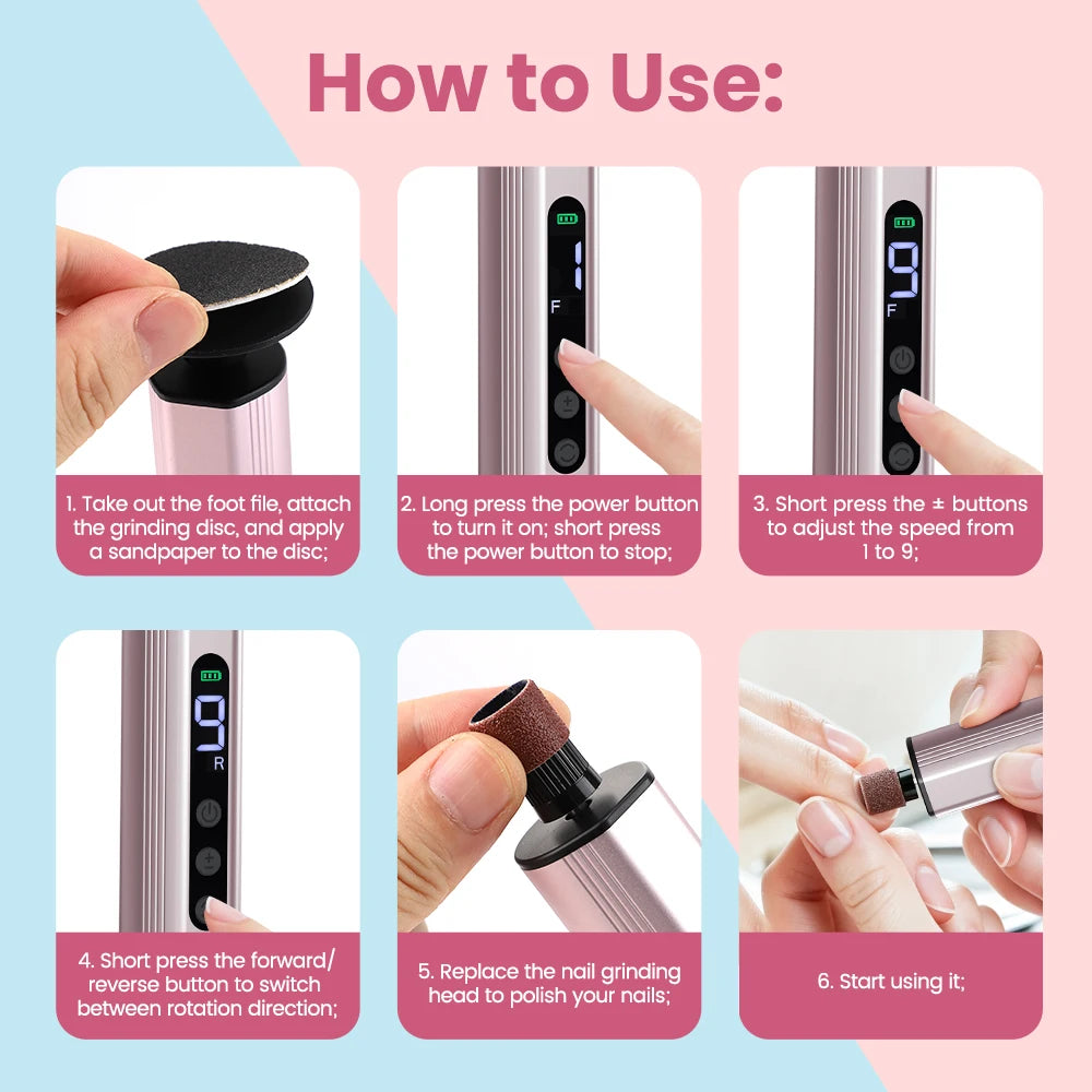 Aluminum Alloy Electric Foot Grinder 9 Speeds Callus