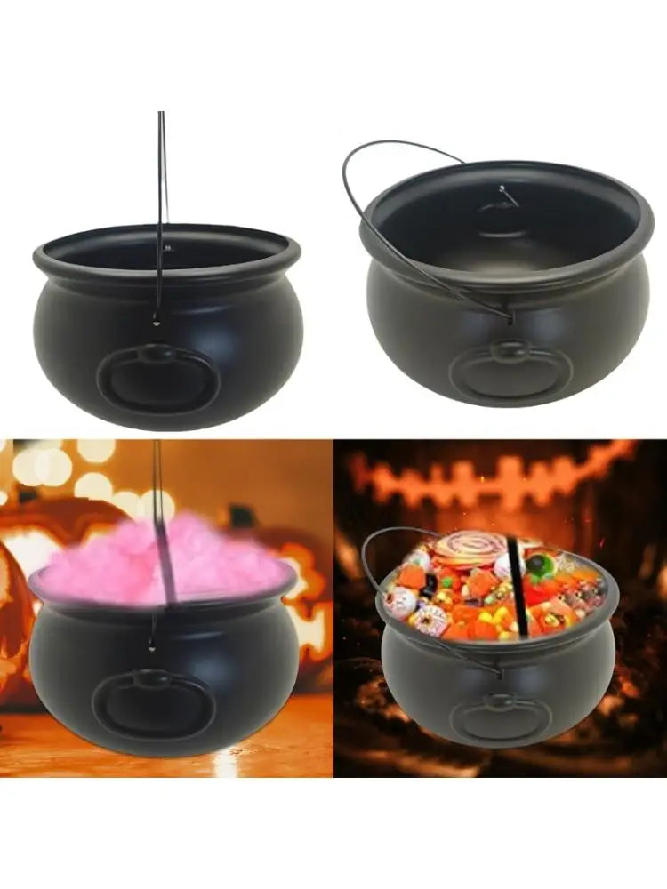 Black Cauldron Kettle Bucket Witches Sweets Candy Bowl for Halloween