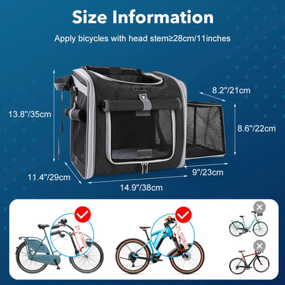 Dog or Cat Bike Basket, Expandable Soft Sided Pet Carrier