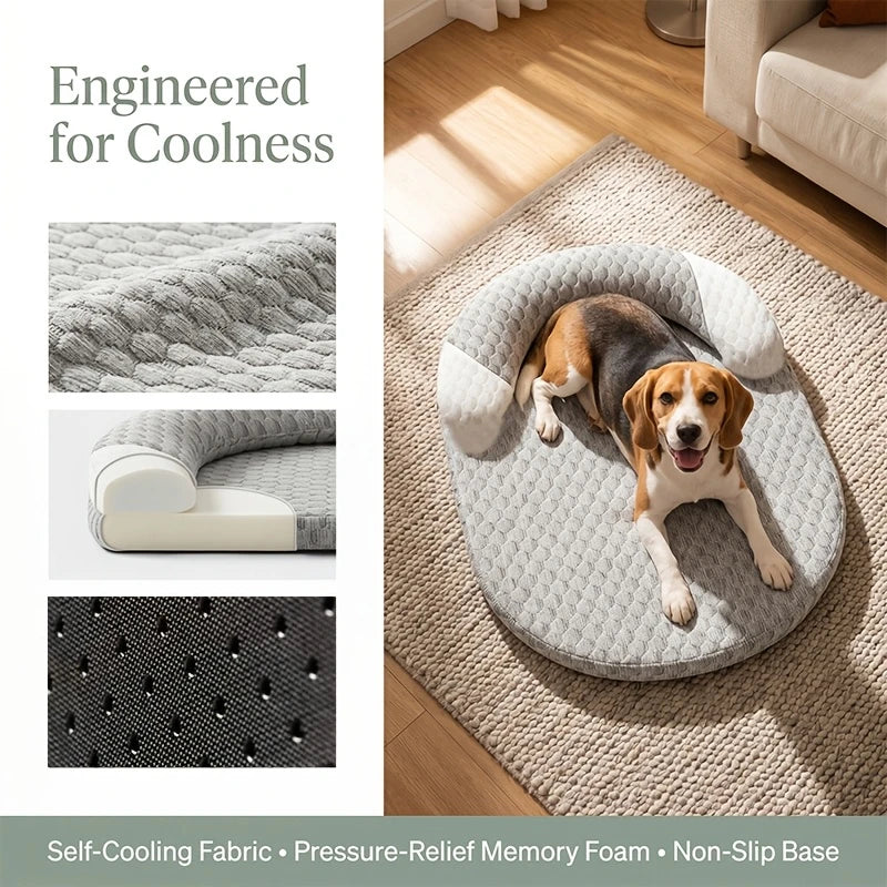 Summer Ice Silk Cooling Dog Bed Oval Breathable Heat Dissipation