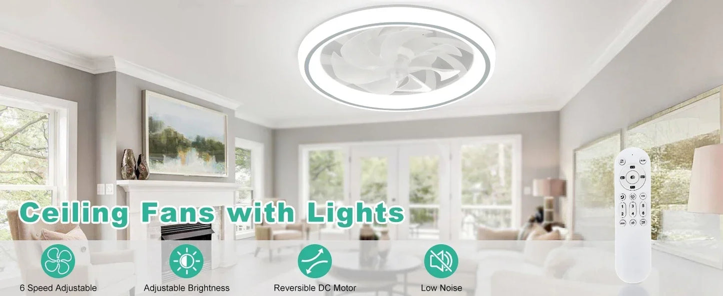 Modern Thin Ceiling Fan Light, White Silent Ceiling Fan