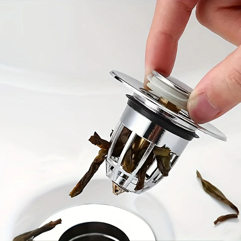 Rebound drain plug filter basin pop-up chrome sink