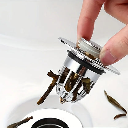 Rebound drain plug filter basin pop-up chrome sink