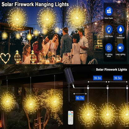 Solar Light Outdoor 4 Pack, Hanging Fairy Lights Strom