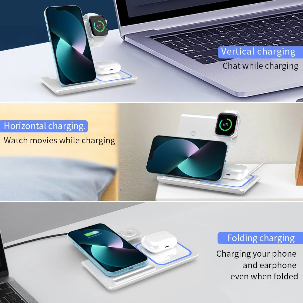 3 in 1 Wireless Charger Stand Pad Foldable Fast Charging