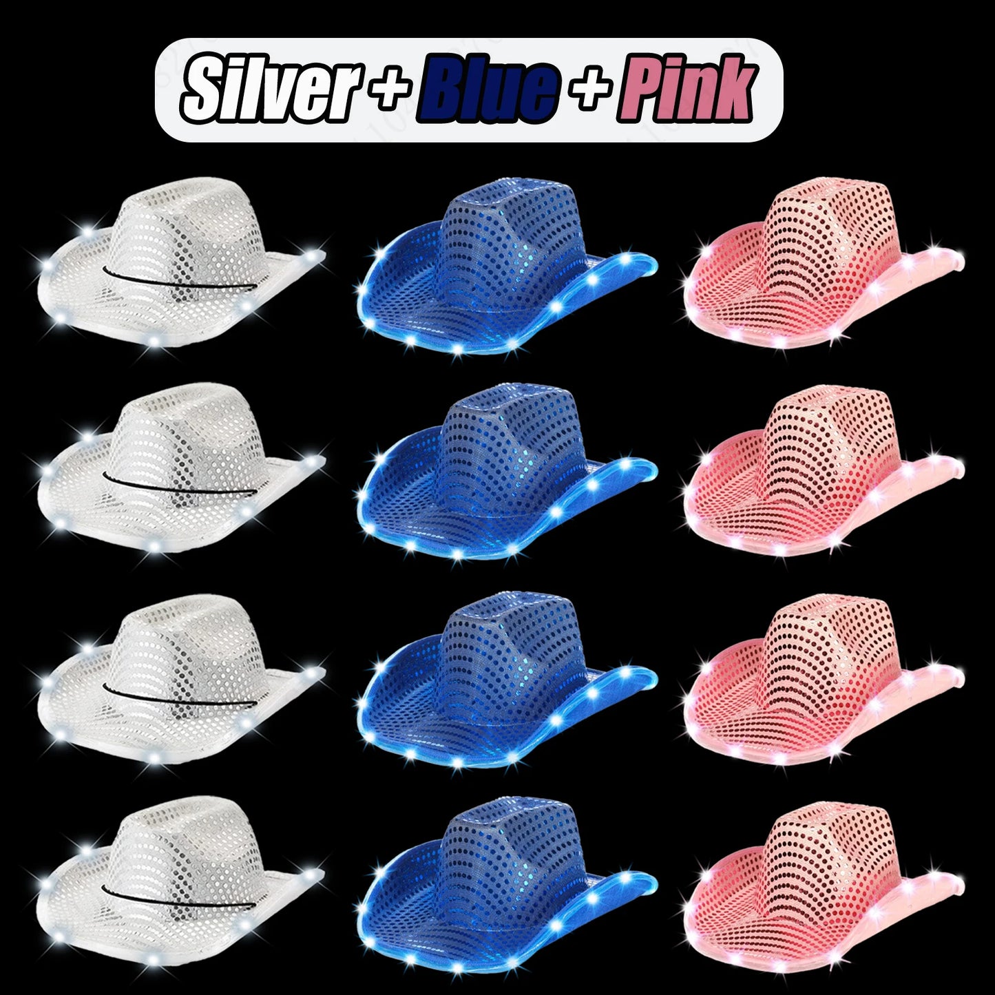 LED Cowboy Hats Bulk for Wedding Lighting up Party Hats