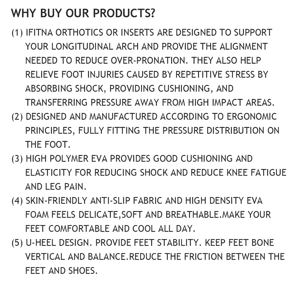 IFITNA Flat Feet Orthopedic Insoles Arch Support