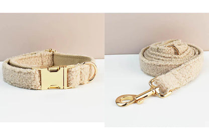 Teddy Velvet Dog Collar And Leash Set For Dogs Custom Engraved