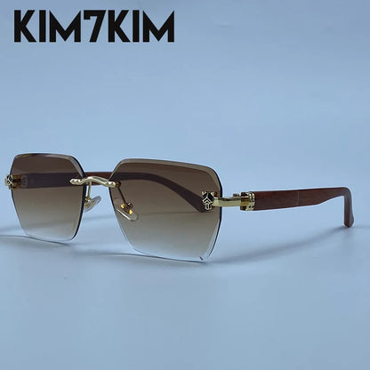 Square Rimless Photochromic Sunglasses Men Vintage