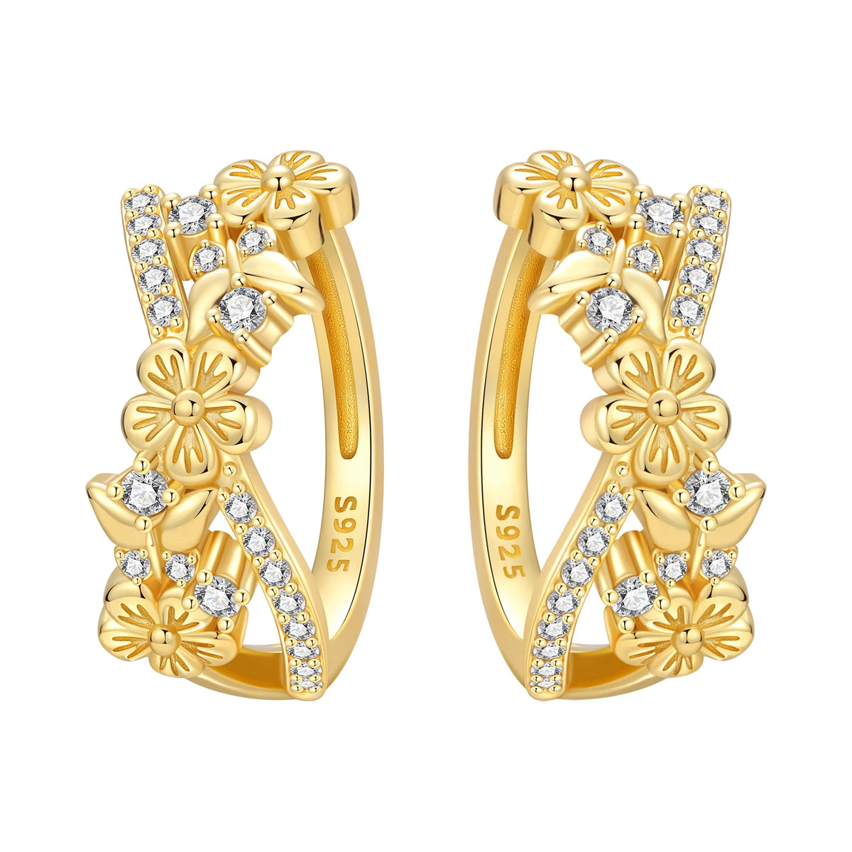 New 925 Sterling Silver 18K Gold Plated Cherry Blossom Butterfly
