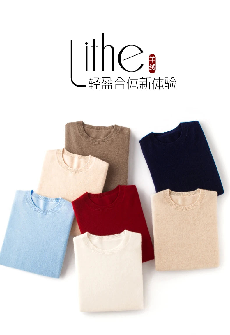 100% Pure Goat Cashmere Knitted Pullovers O-Neck