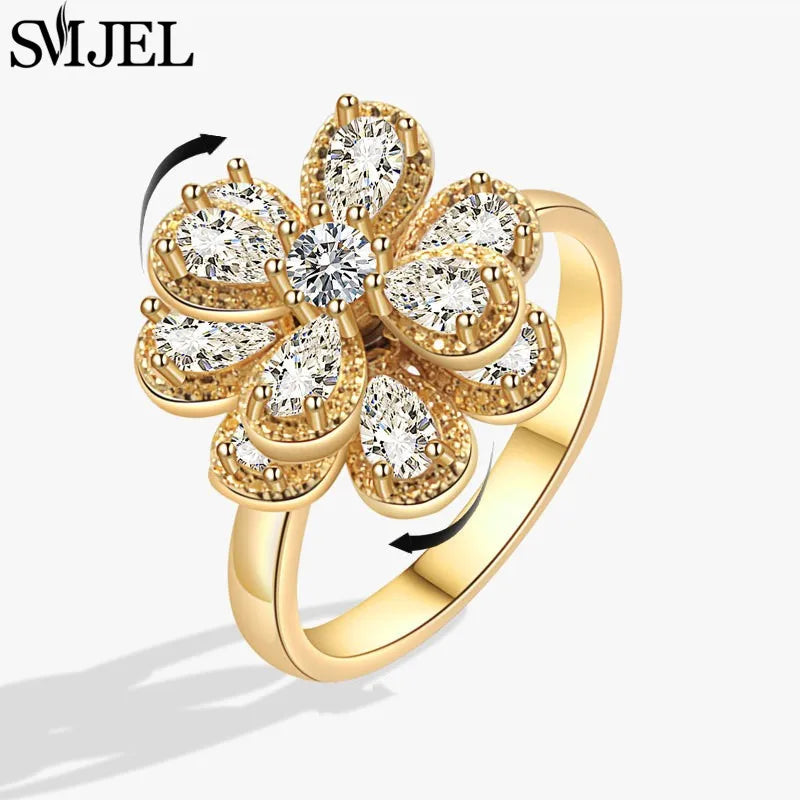 Luxury Crystal Anxiety Relief Spinning Fidget Rings for Women