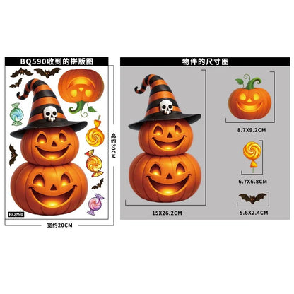 Halloween Window Glass Stickers Cartoon Pumpkin Lantern Candy Bat