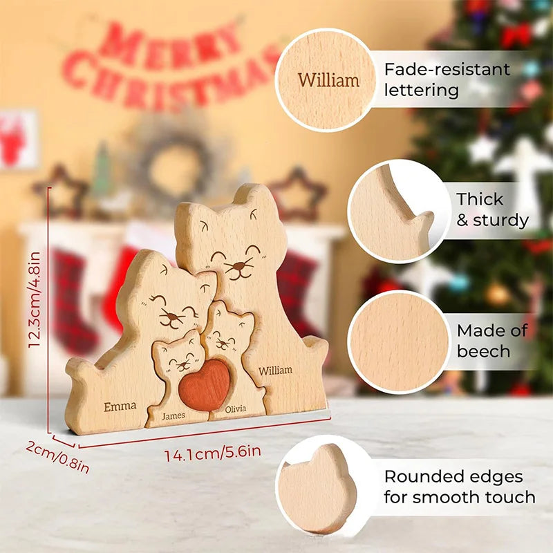 Wooden Cat Art Puzzle Warm Family Handmade Crafts Ornaments