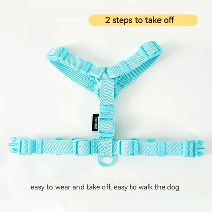 Adjustable Dog Harness Collar Leash Set Macarone Color