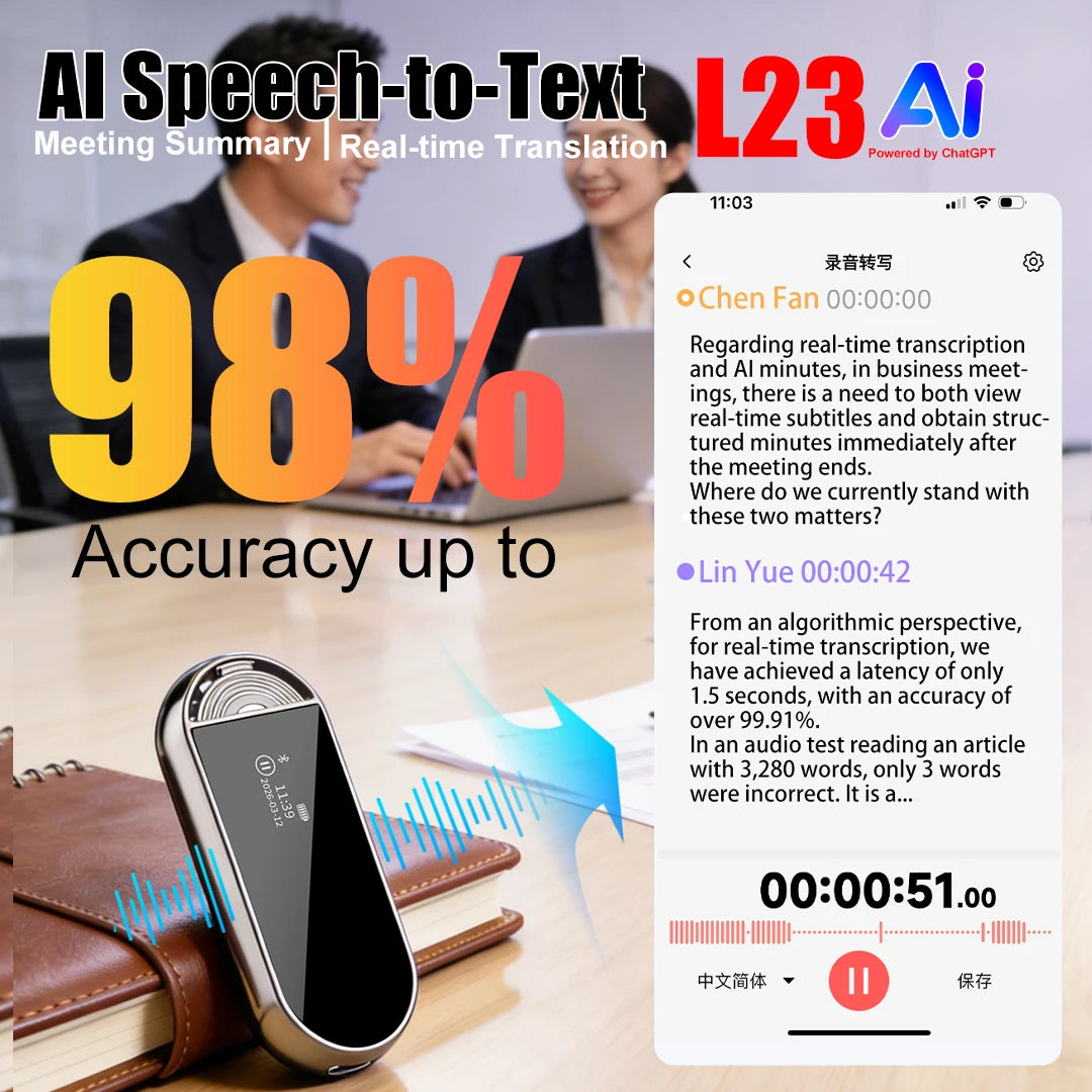 Mini AI Voice Recorder Pen, 30.6g, Magnetic Clip-on Design