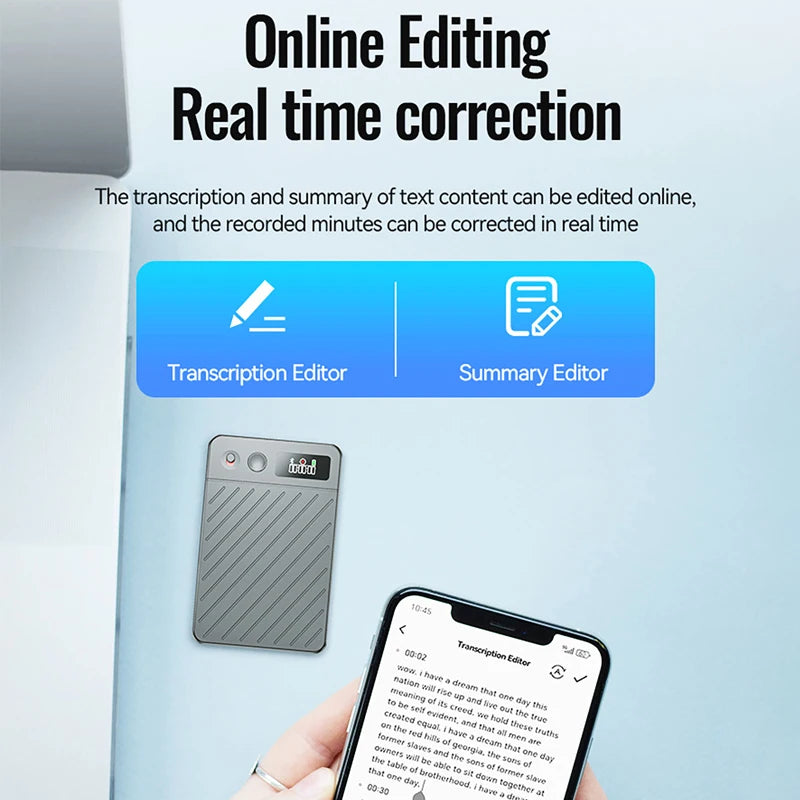 8-256GB AI Voice Recorder with Display Screen Real-Time Transcription