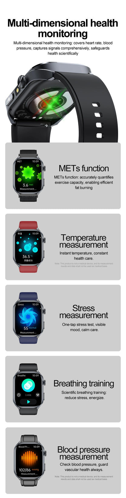 New AI Health Care Accurate detection ECG Smart Watch