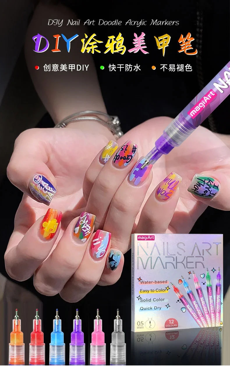12 Color Nail Art Drawing Pen DIY Nail Painting Art Design